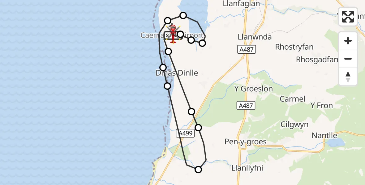 Flight route Air Ambulance Helicopter Caernarfon Airport - Caernarfon Airport, 31 August 2026, 11:13