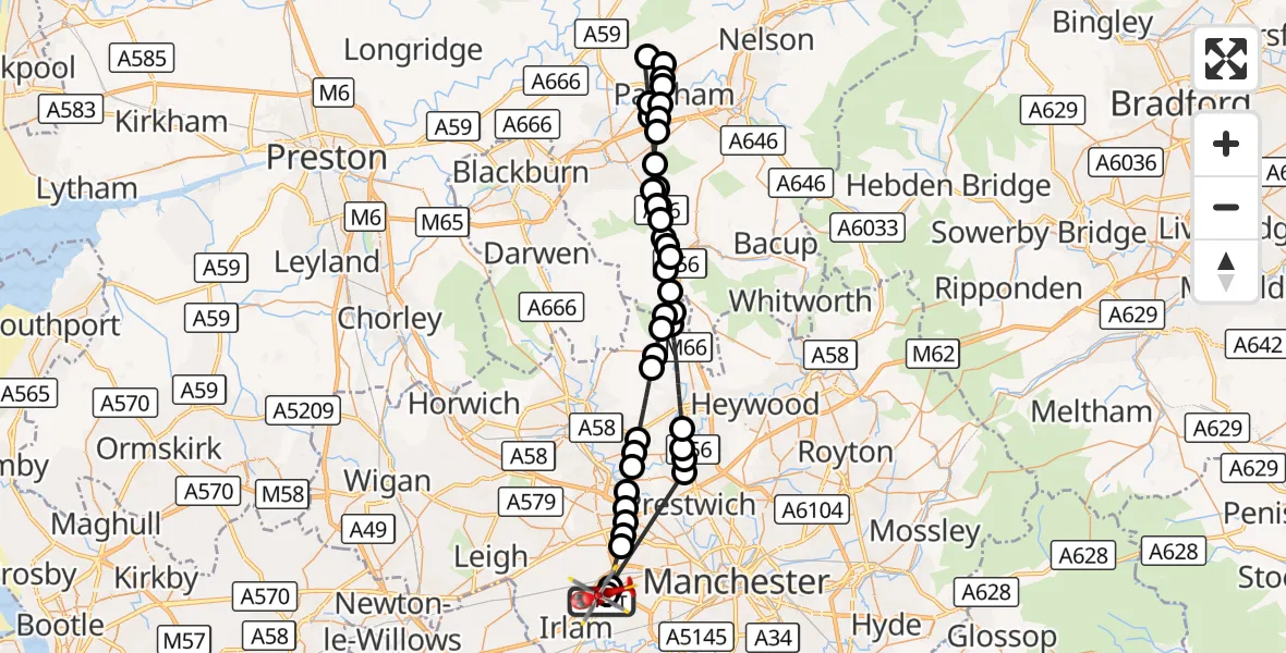Flight route Air Ambulance Helicopter Manchester Barton Aerodrome - Manchester Barton Aerodrome, 31 August 2026, 11:32