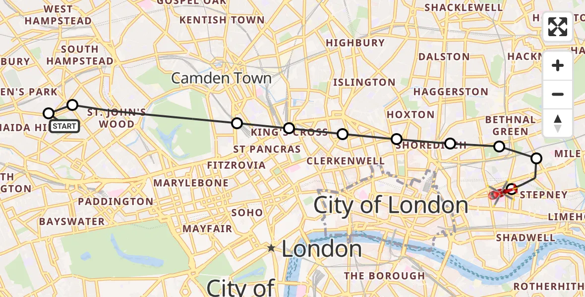 Flight route Air Ambulance Helicopter City of Westminster - Royal London Hospital, 31 August 2026, 11:56