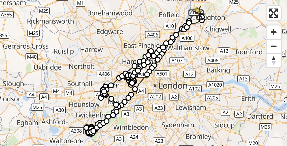 Flight route Police Helicopter Sewardstonebury - Metropolitan Police Air Support Unit Lippitts Hill, 31 August 2026, 12:02