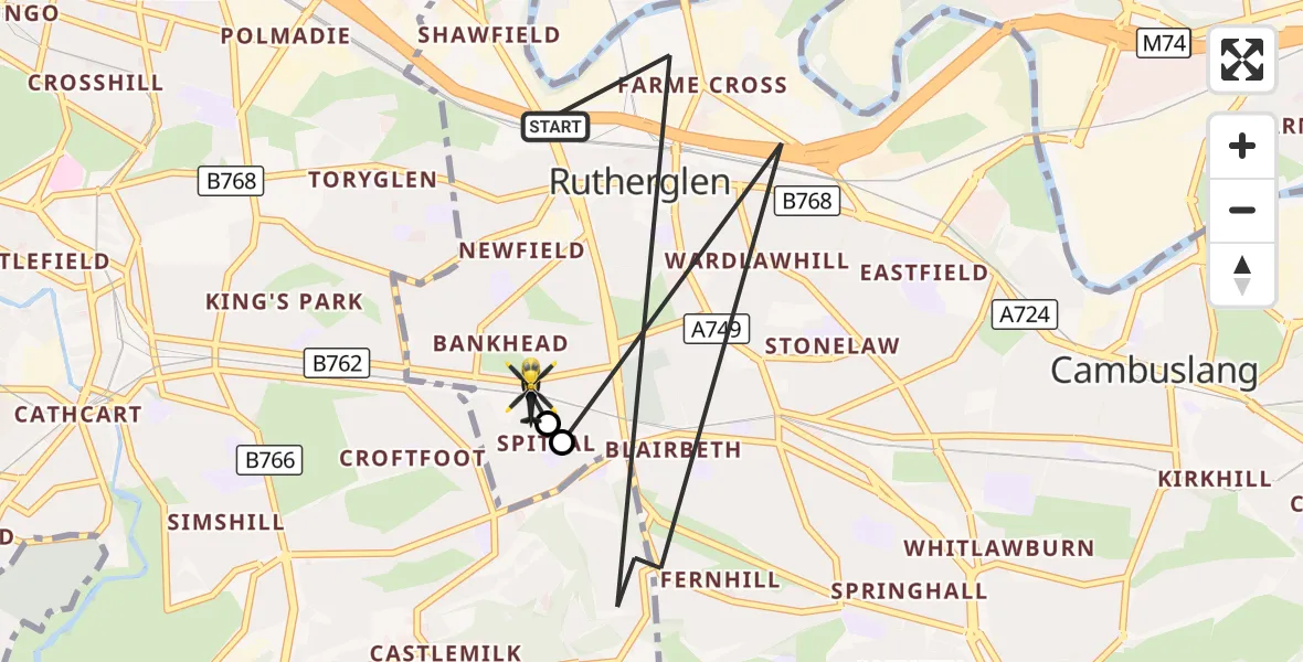 Flight route Police Helicopter Rutherglen - Rutherglen, 31 August 2026, 12:28