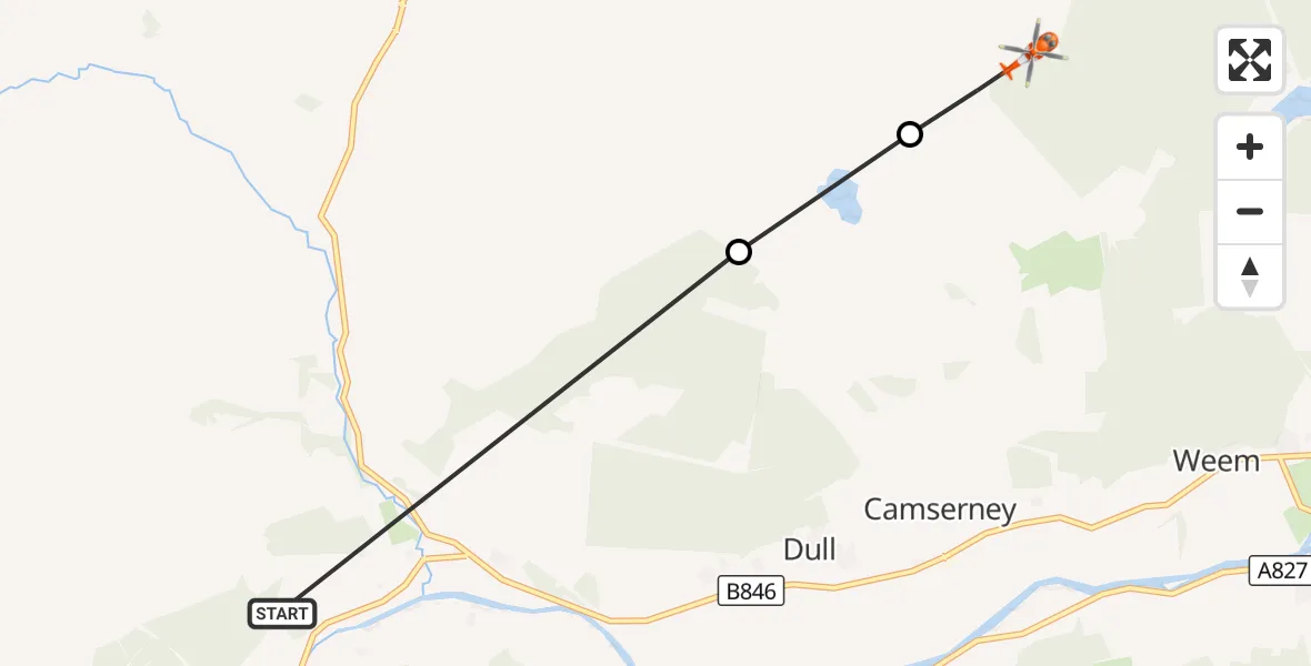 Flight route Coastguard Helicopter Fortingall - Camserney, 31 August 2026, 12:32