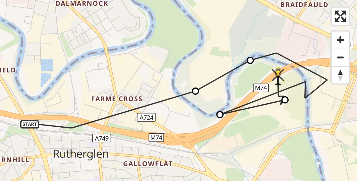 Flight route Police Helicopter Rutherglen - River Clyde, 31 August 2026, 12:36