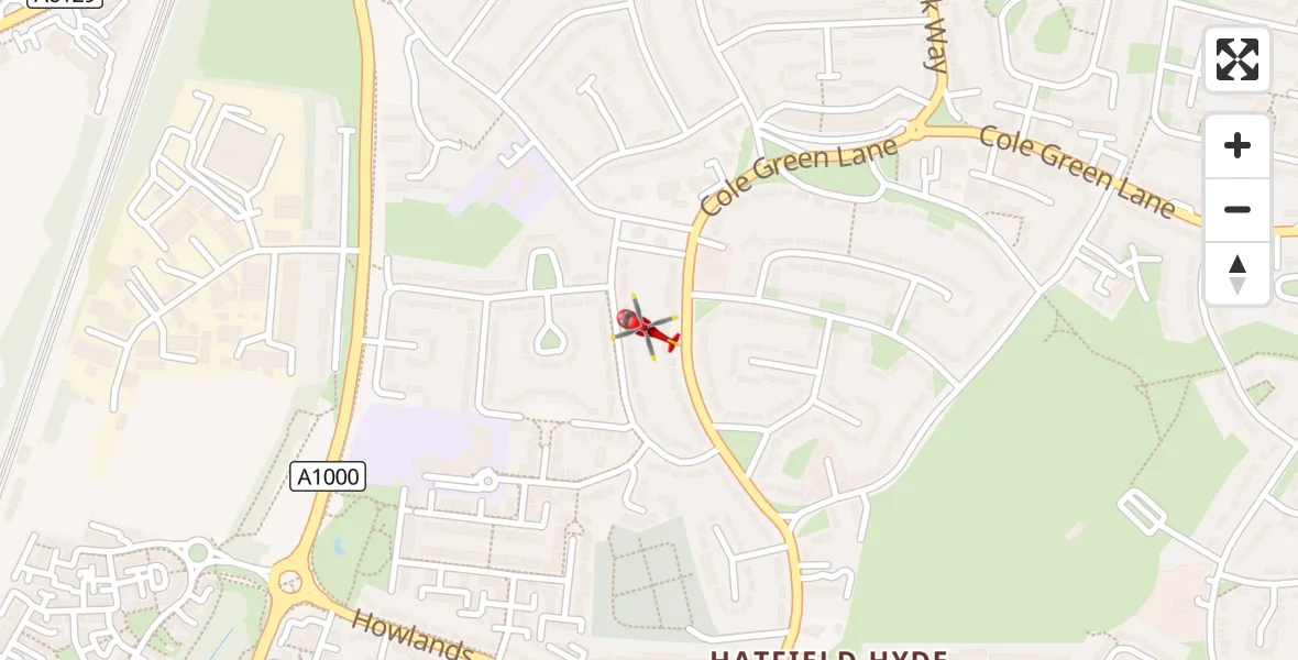 Flight route Air Ambulance Helicopter Welwyn Garden City - Welwyn Garden City, 31 August 2026, 12:45