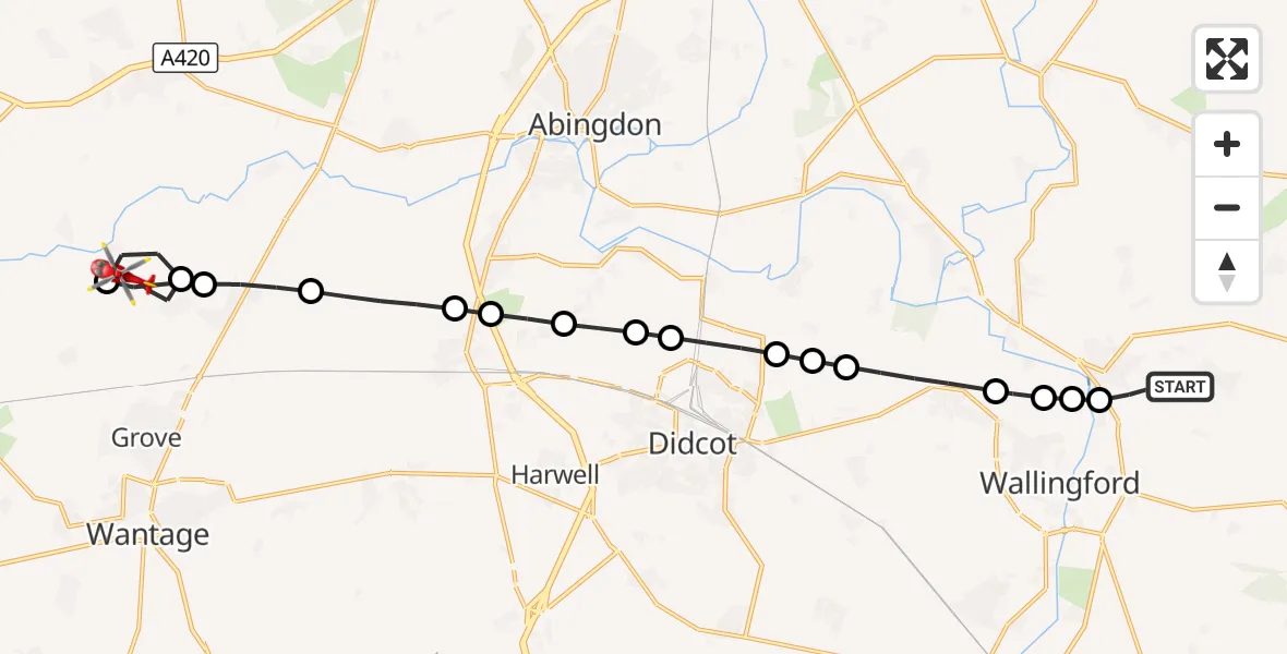 Flight route Air Ambulance Helicopter RAF Benson - West Hanney, 31 August 2026, 12:58