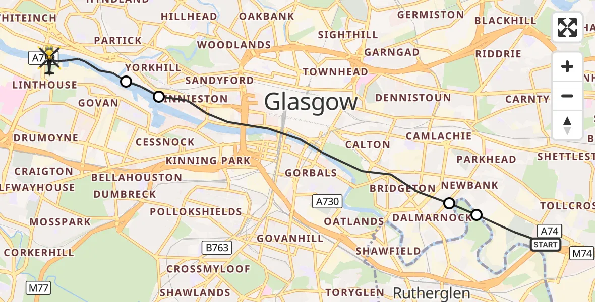 Flight route Police Helicopter Glasgow - Glasgow, 31 August 2026, 13:01