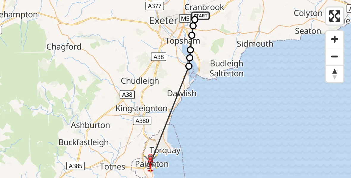 Flight route Air Ambulance Helicopter Exeter International Airport - Paignton, 31 August 2026, 13:26