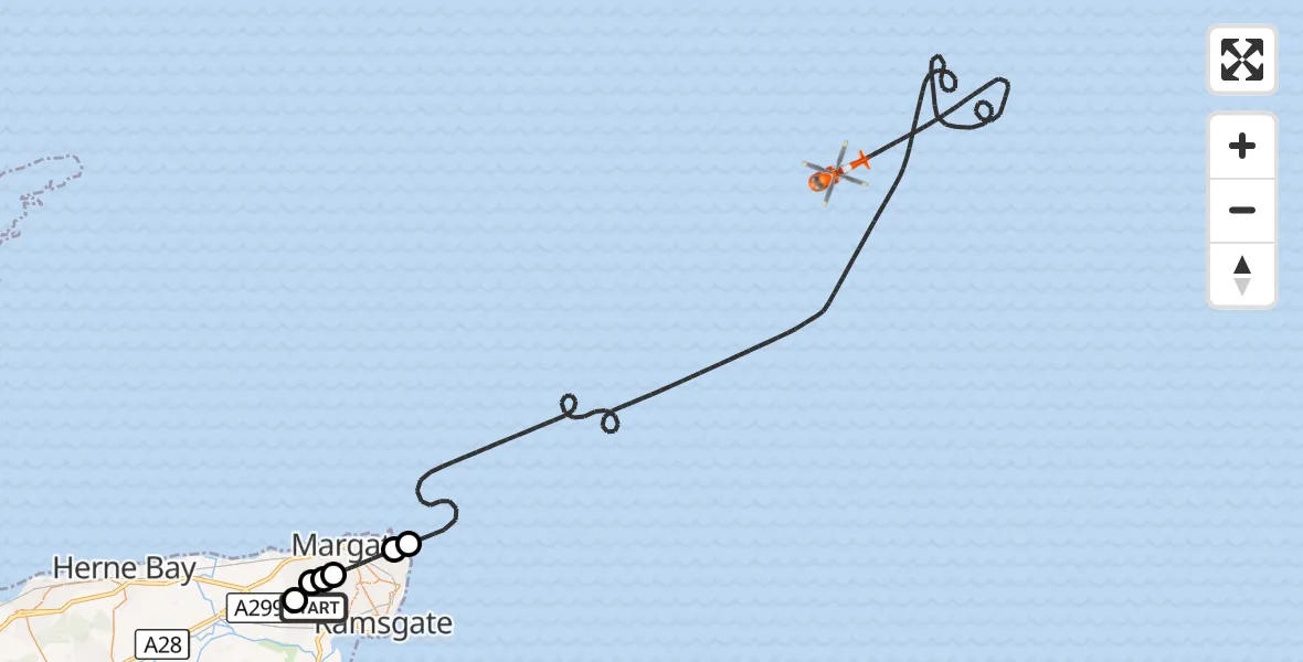 Flight route Coastguard Helicopter Manston Airport - North Sea, 31 August 2026, 14:02