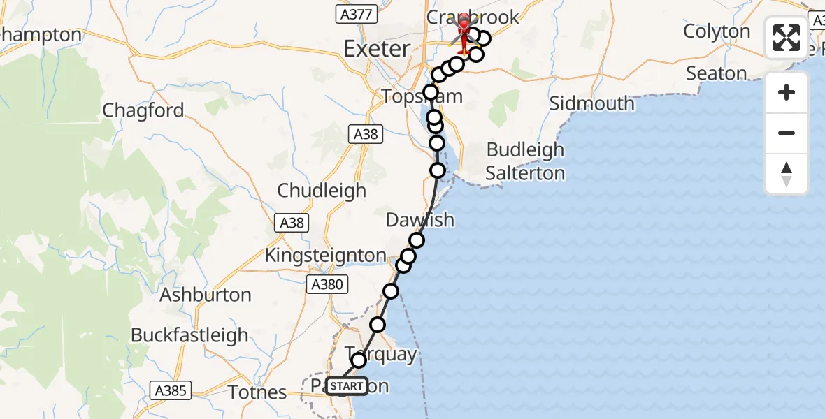 Flight route Air Ambulance Helicopter Paignton - Exeter International Airport, 31 August 2026, 14:20