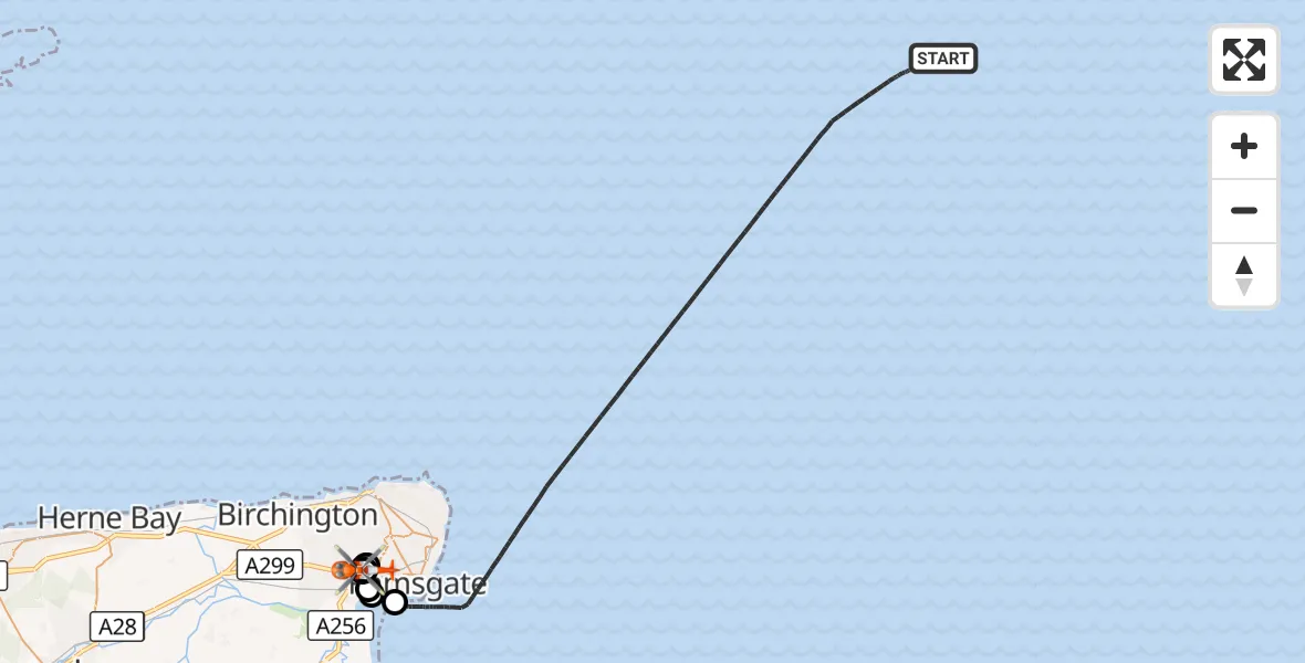 Flight route Coastguard Helicopter North Sea - Manston Airport, 31 August 2026, 14:49
