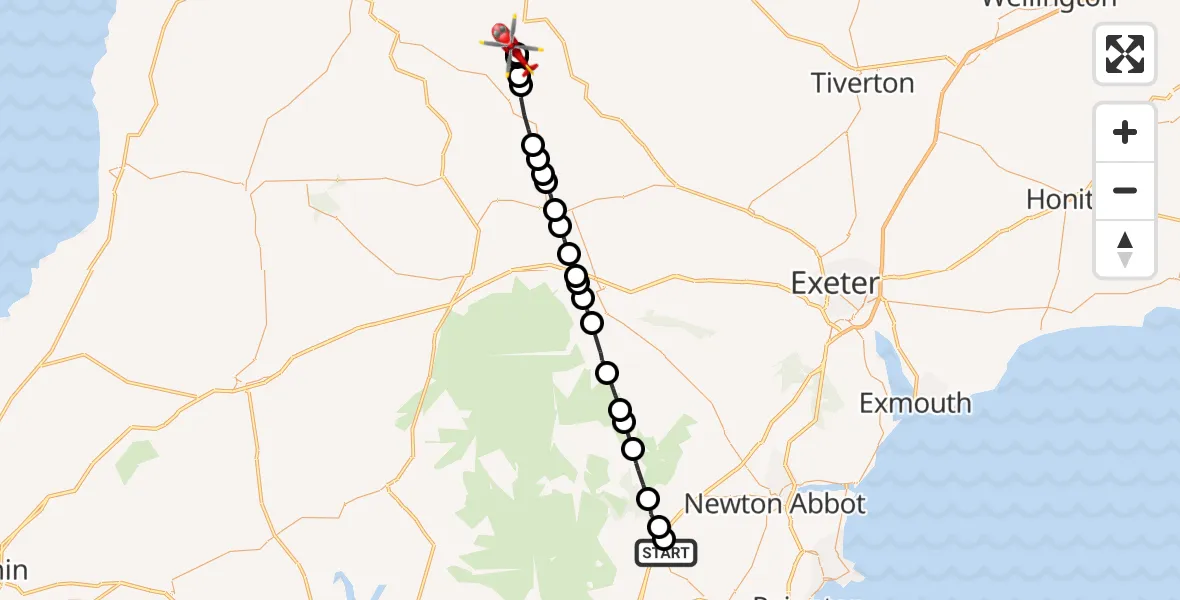 Flight route Air Ambulance Helicopter South Hams - Burrington, 31 August 2026, 15:00