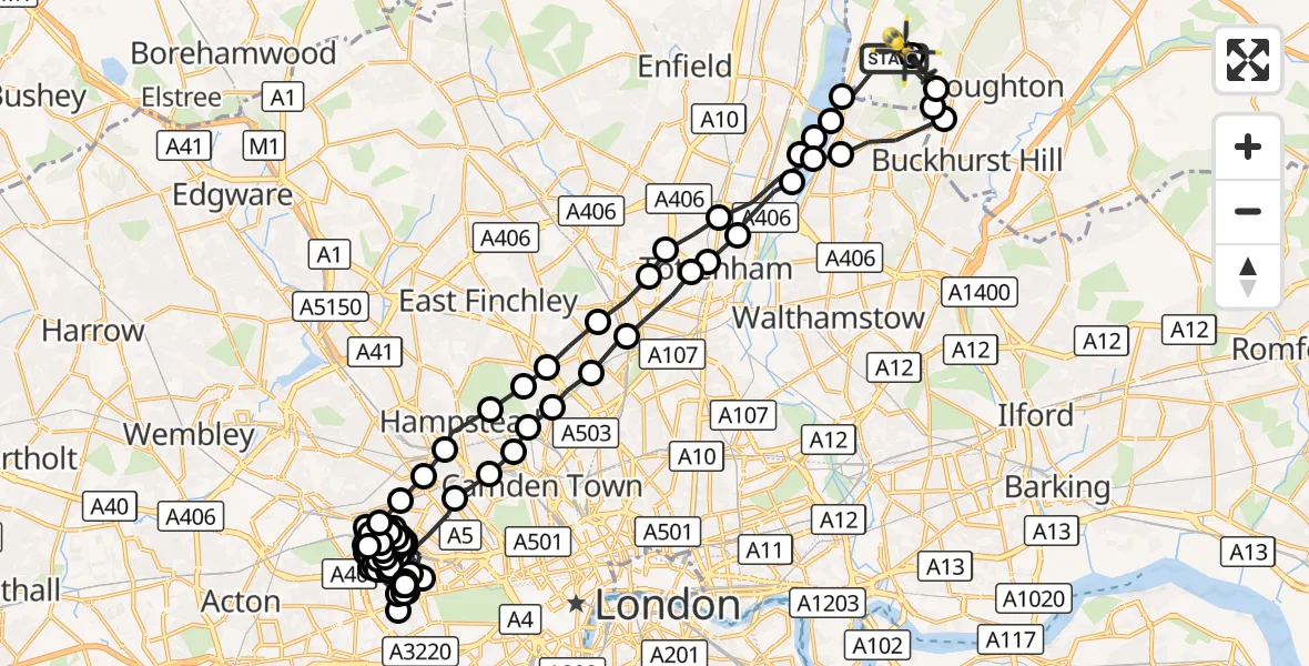 Flight route Police Helicopter Sewardstonebury - Metropolitan Police Air Support Unit Lippitts Hill, 31 August 2026, 15:17