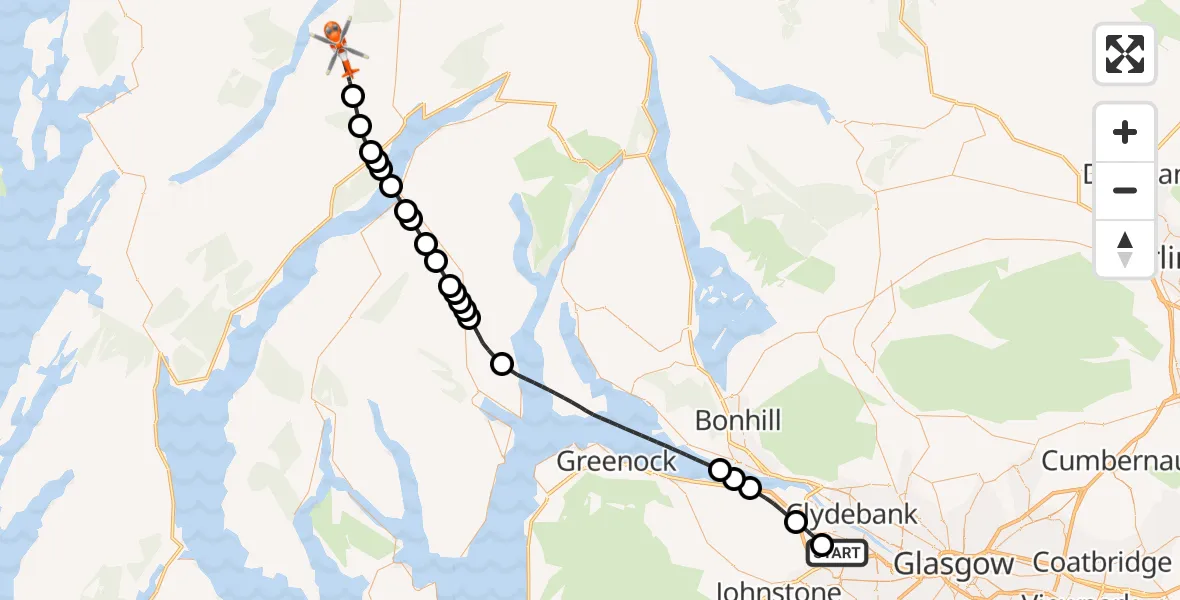 Flight route Coastguard Helicopter Glasgow Airport - Argyll and Bute, 31 August 2026, 15:20