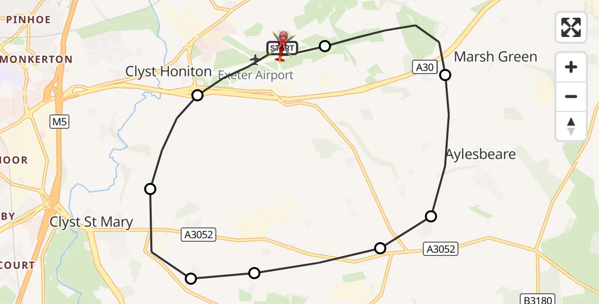 Flight route Air Ambulance Helicopter Exeter International Airport - Exeter International Airport, 31 August 2026, 15:20