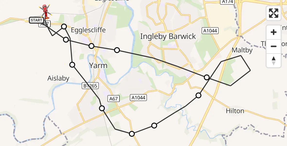 Flight route Air Ambulance Helicopter Longnewton - Egglescliffe, 31 August 2026, 15:23