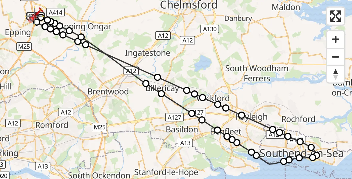 Flight route Air Ambulance Helicopter North Weald Airfield - North Weald Airfield, 31 August 2026, 15:27