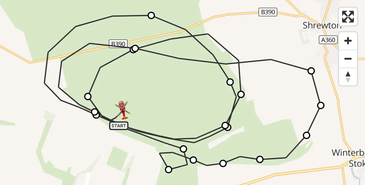 Flight route Air Ambulance Helicopter Shrewton - Chitterne, 31 August 2026, 15:58