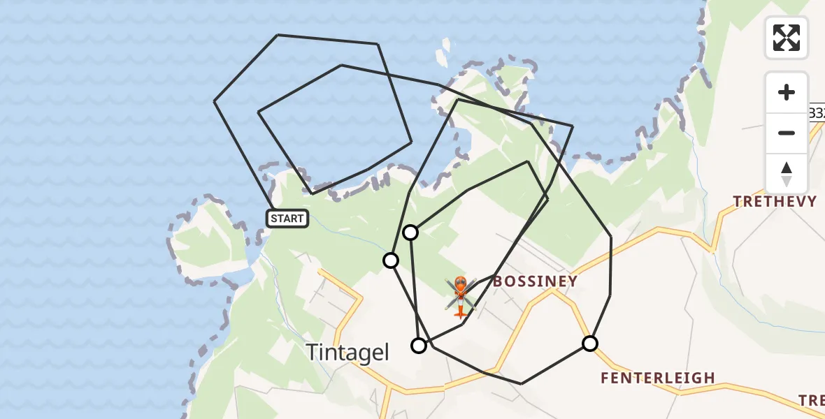 Flight route Coastguard Helicopter Tintagel - Tintagel, 31 August 2026, 16:10