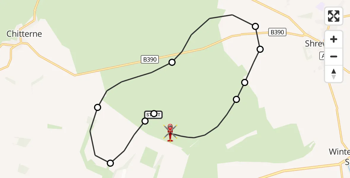 Flight route Air Ambulance Helicopter Shrewton - Shrewton, 31 August 2026, 16:20