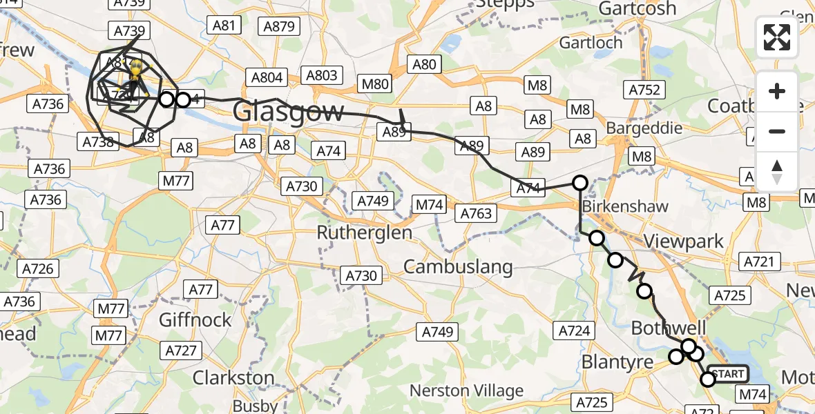 Flight route Police Helicopter Hamilton - Glasgow, 31 August 2026, 17:02