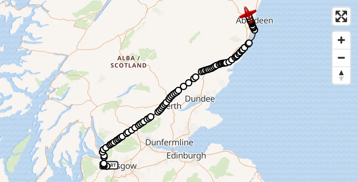 Flight route Air Ambulance Aircraft Glasgow Airport - Aberdeen International Airport, 31 August 2026, 17:09