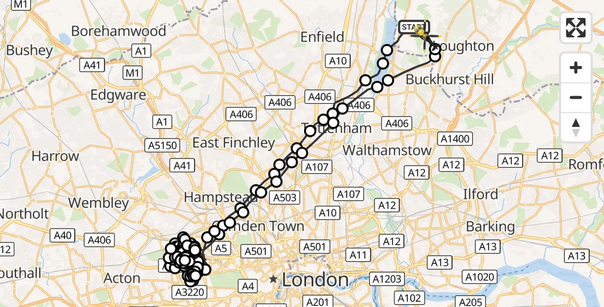 Flight route Police Helicopter Sewardstonebury - Sewardstonebury, 31 August 2026, 17:24