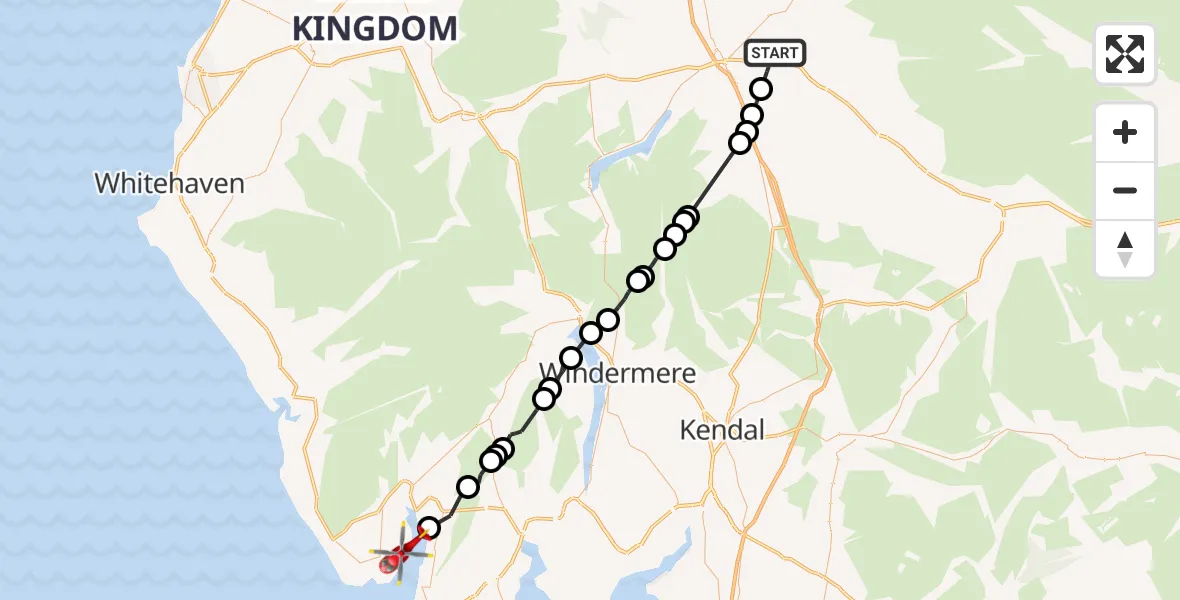 Flight route Air Ambulance Helicopter Brougham - Millom Without, 31 August 2026, 17:26
