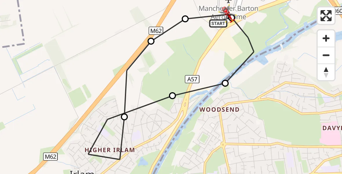 Flight route Air Ambulance Helicopter Manchester Barton Aerodrome - Manchester Barton Aerodrome, 31 August 2026, 17:27