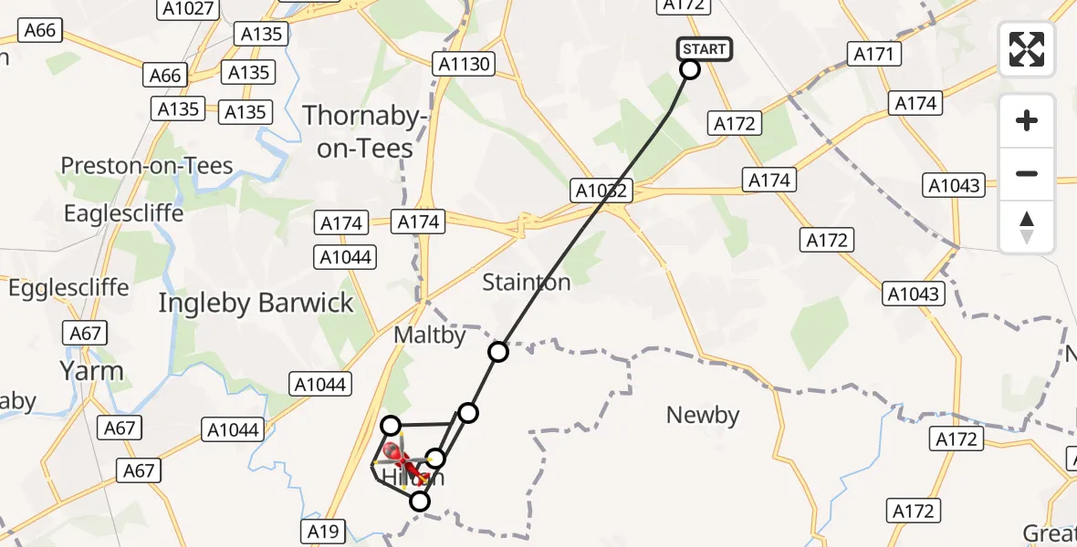 Flight route Air Ambulance Helicopter James Cook University Hospital - Hilton, 31 August 2026, 17:29