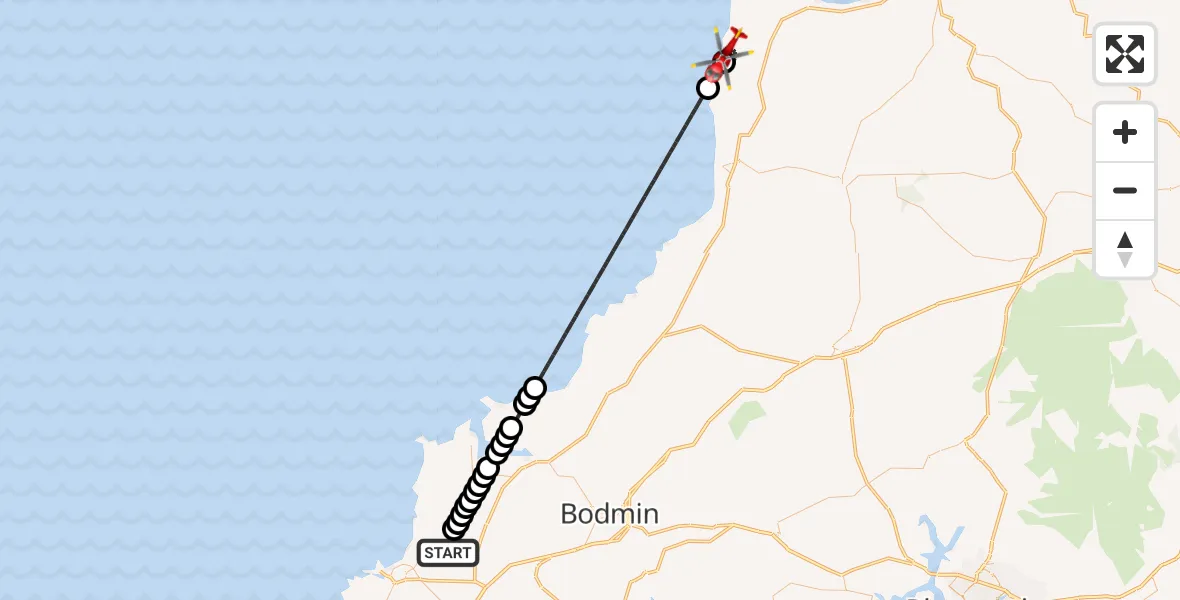 Flight route Air Ambulance Helicopter Cornwall Airport Newquay - Welcombe, 31 August 2026, 17:38