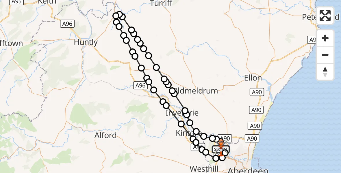 Flight route Coastguard Helicopter Aberdeen International Airport - Aberdeen International Airport, 31 August 2026, 17:56