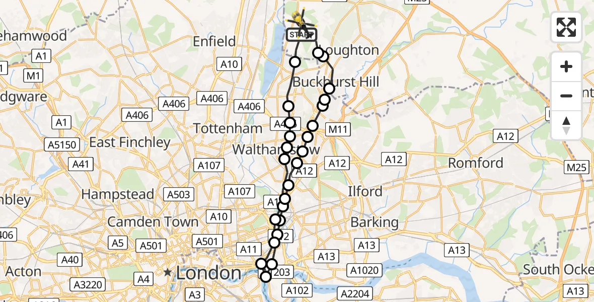 Flight route Police Helicopter Sewardstonebury - Epping Forest, 31 August 2026, 18:31