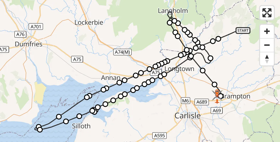 Flight route Coastguard Helicopter Bewcastle - Carlisle Lake District Airport, 31 August 2026, 18:42