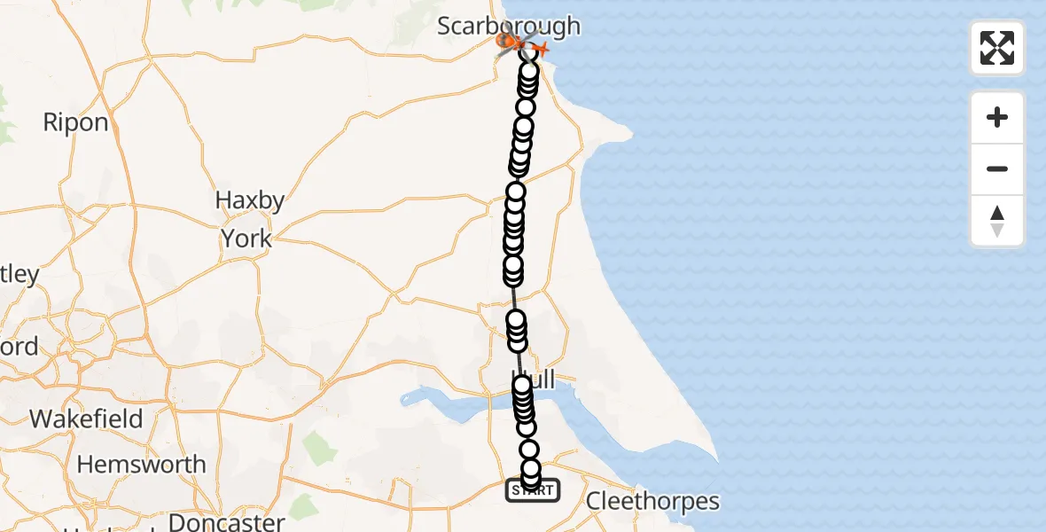 Flight route Coastguard Helicopter Humberside Airport - Osgodby, 31 August 2026, 18:49