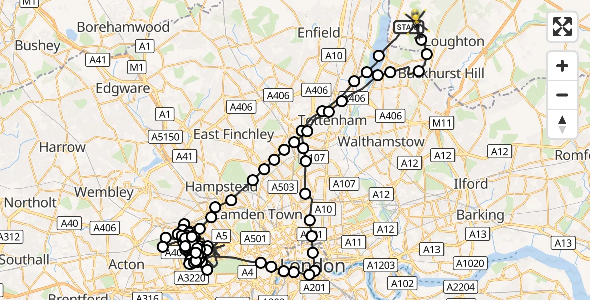 Flight route Police Helicopter Sewardstonebury - Sewardstonebury, 31 August 2026, 19:02