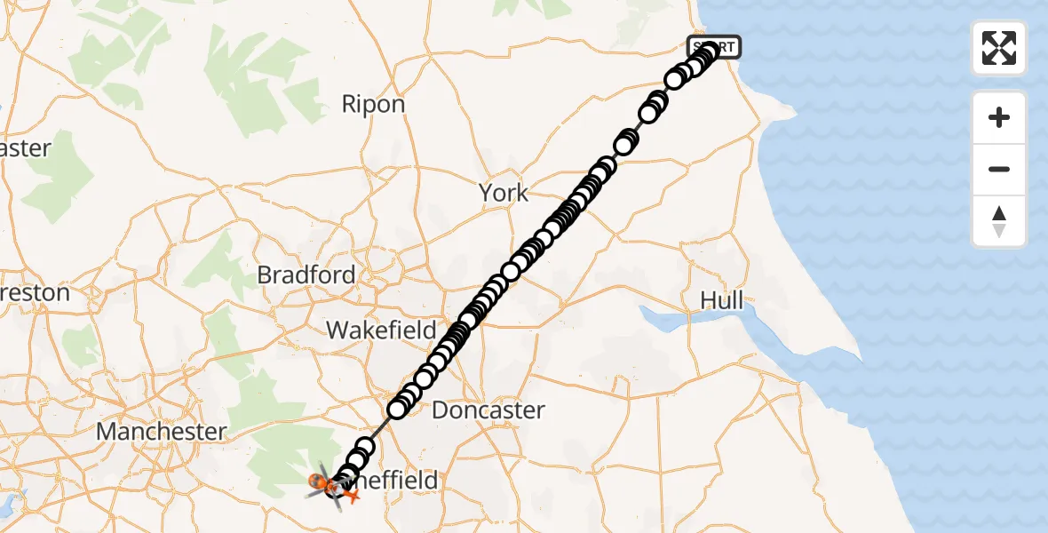 Flight route Coastguard Helicopter Osgodby - Bamford, 31 August 2026, 19:11