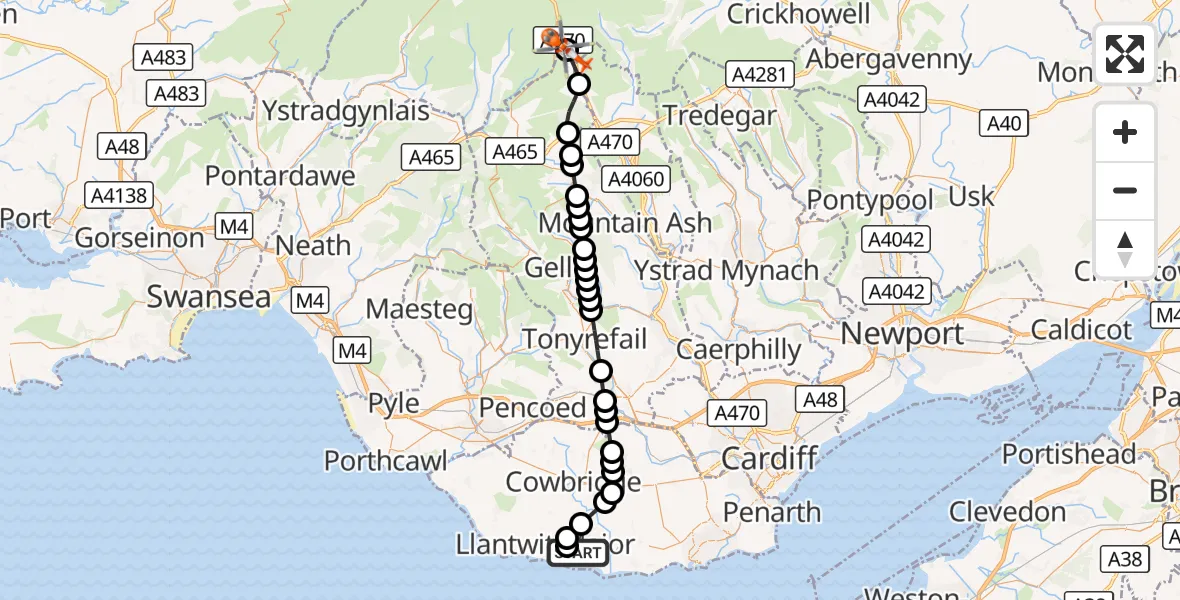 Flight route Coastguard Helicopter MOD St Athan - Llanfrynach, 31 August 2026, 19:12