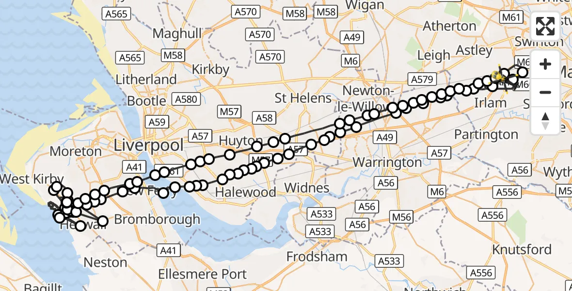 Flight route Police Helicopter Irlam - Manchester Barton Aerodrome, 31 August 2026, 19:14