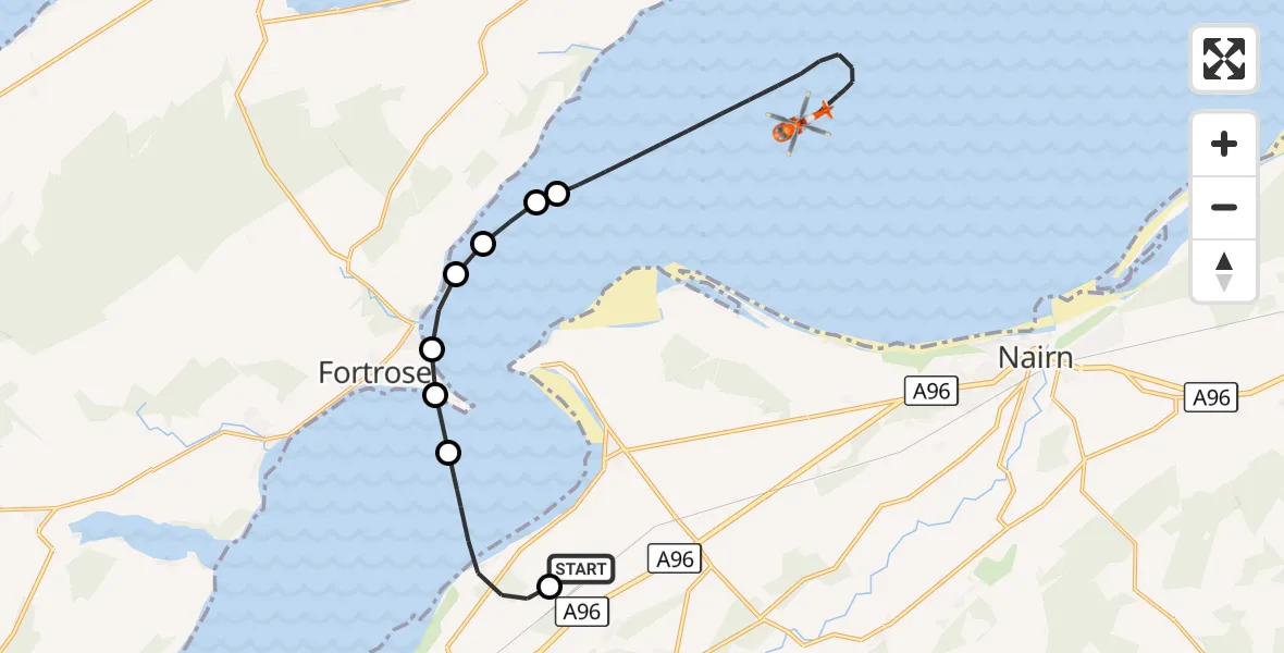 Flight route Coastguard Helicopter Inverness Airport - North Sea, 31 August 2026, 19:15
