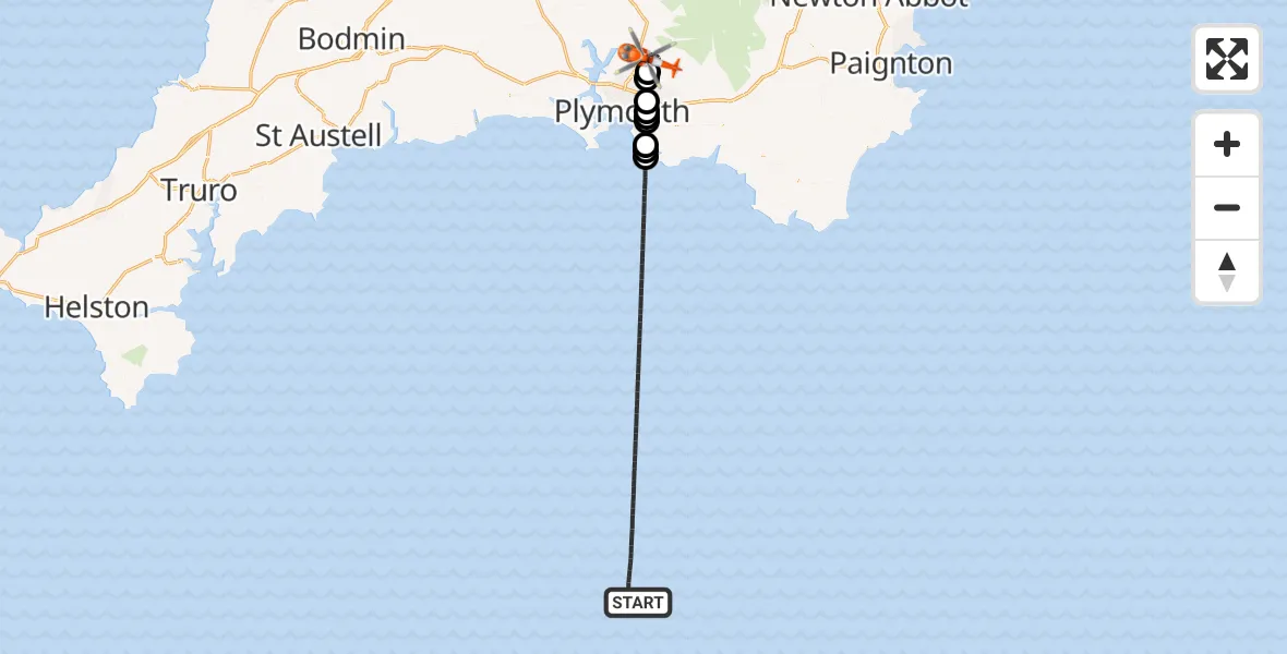 Flight route Coastguard Helicopter English Channel - Bickleigh, 31 August 2026, 19:22
