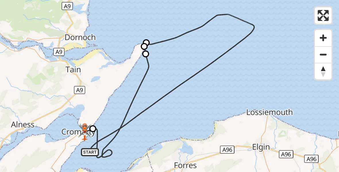 Flight route Coastguard Helicopter North Sea - Cromarty, 31 August 2026, 19:31