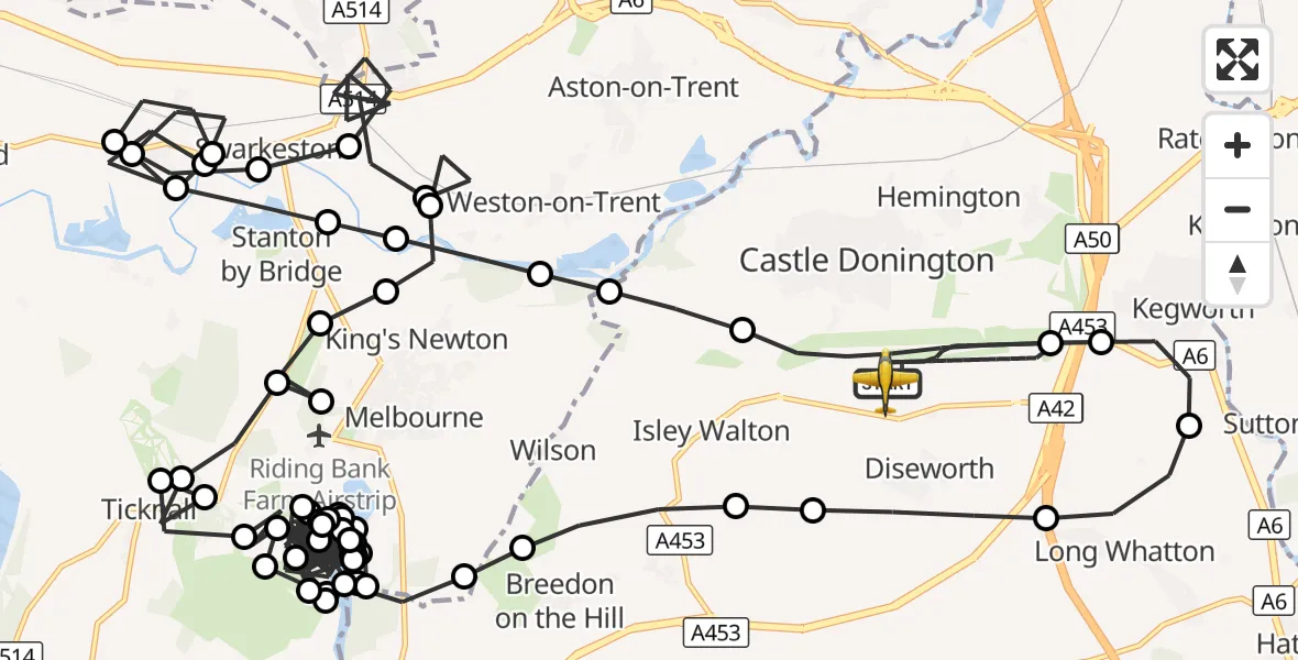 Flight route Police Aircraft East Midlands Airport - East Midlands Airport, 31 August 2026, 19:51