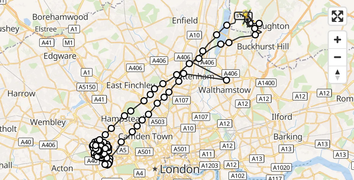 Flight route Police Helicopter Sewardstonebury - Metropolitan Police Air Support Unit Lippitts Hill, 31 August 2026, 20:42