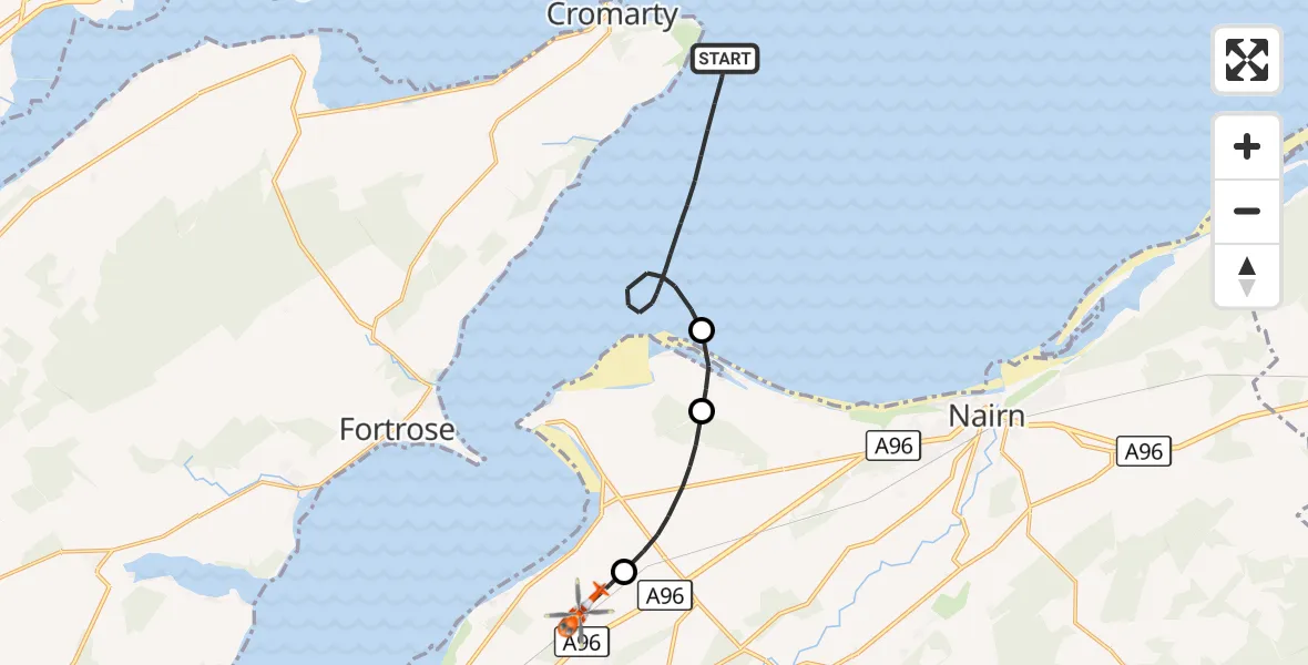 Flight route Coastguard Helicopter North Sea - Inverness Airport, 31 August 2026, 21:24