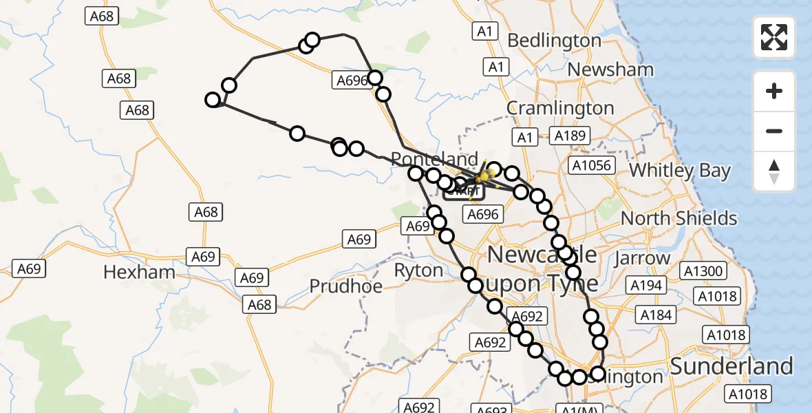 Flight route Police Helicopter Newcastle International Airport - Newcastle International Airport, 01 September 2026, 00:08