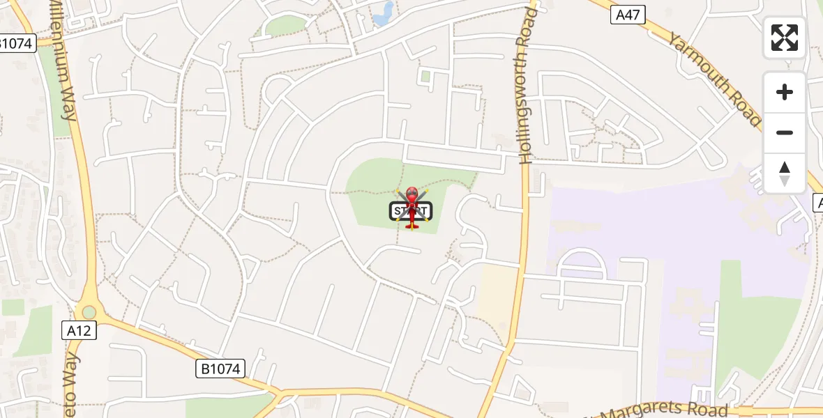 Flight route Air Ambulance Helicopter Lowestoft - Lowestoft, 01 September 2026, 01:28