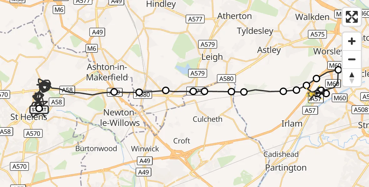 Flight route Police Helicopter St Helens - Manchester Barton Aerodrome, 01 September 2026, 01:36