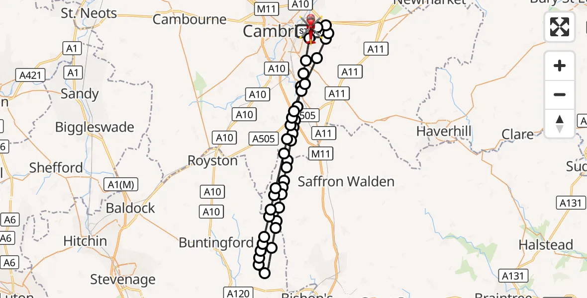 Flight route Air Ambulance Helicopter Cambridge City Airport - Cambridge City Airport, 01 September 2026, 07:31