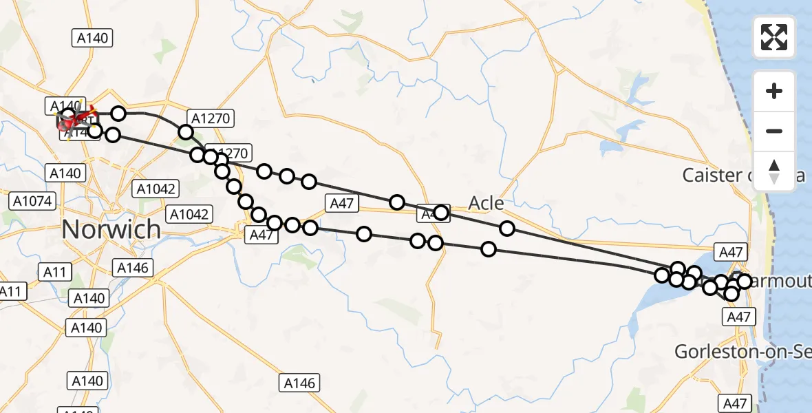 Flight route Air Ambulance Helicopter Norwich Airport - Norwich Airport, 01 September 2026, 07:48