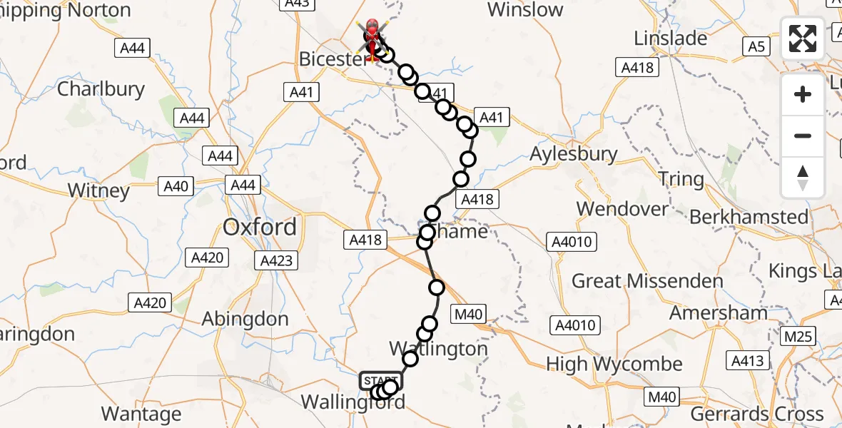 Flight route Air Ambulance Helicopter RAF Benson - Field Farm Helistrip, 01 September 2026, 08:16